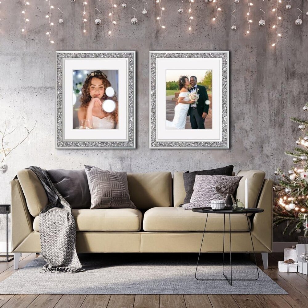 Crushed Diamond Wedding Mirror Photo Frame, Crystal Silver Glass Picture Frame F - Picture 4 of 7